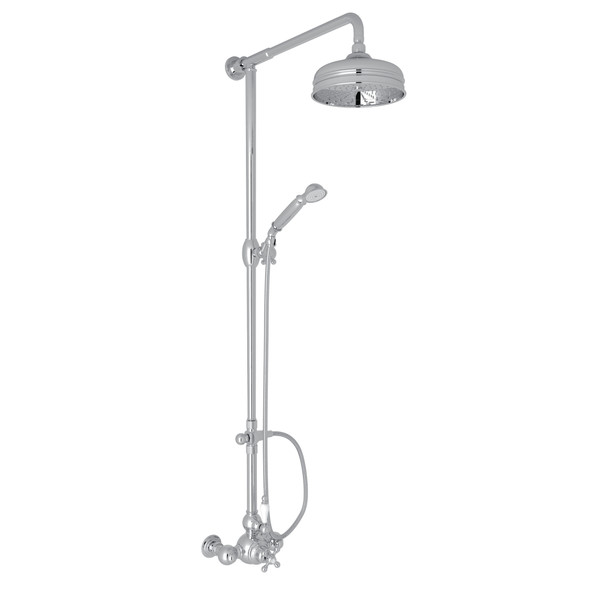 Arcana Exposed Wall Mount Thermostatic Shower with Volume Control - Polished Chrome with Ornate White Porcelain Lever Handle | Model Number: AC407OP-APC - Product Knockout