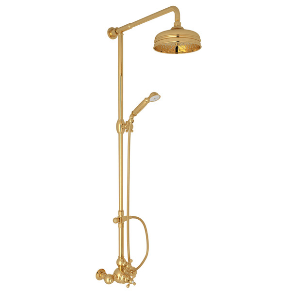 Arcana Exposed Wall Mount Thermostatic Shower with Volume Control - Italian Brass with Cross Handle | Model Number: AC407X-IB - Product Knockout