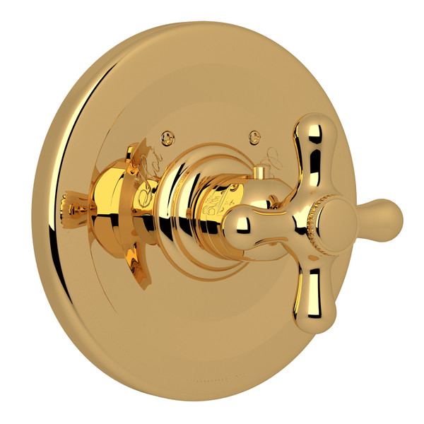 Verona Thermostatic Trim Plate without Volume Control - Italian Brass with Cross Handle | Model Number: A2914XMIB - Product Knockout