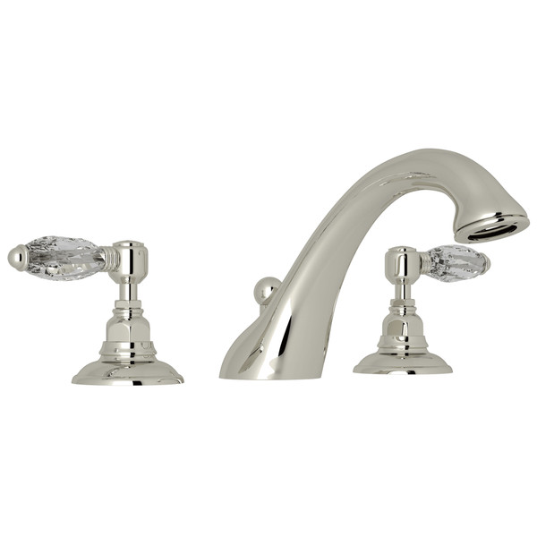 Viaggio 3-Hole Deck Mount C-Spout Tub Filler - Polished Nickel with Crystal Metal Lever Handle | Model Number: A1454LCPN - Product Knockout