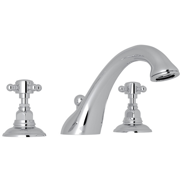 Viaggio 3-Hole Deck Mount C-Spout Tub Filler - Polished Chrome with Cross Handle | Model Number: A1454XMAPC - Product Knockout