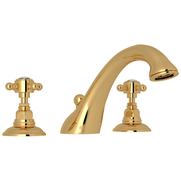 Viaggio 3-Hole Deck Mount C-Spout Tub Filler - Italian Brass with Crystal Cross Handle | Model Number: A1454XCIB - Product Knockout