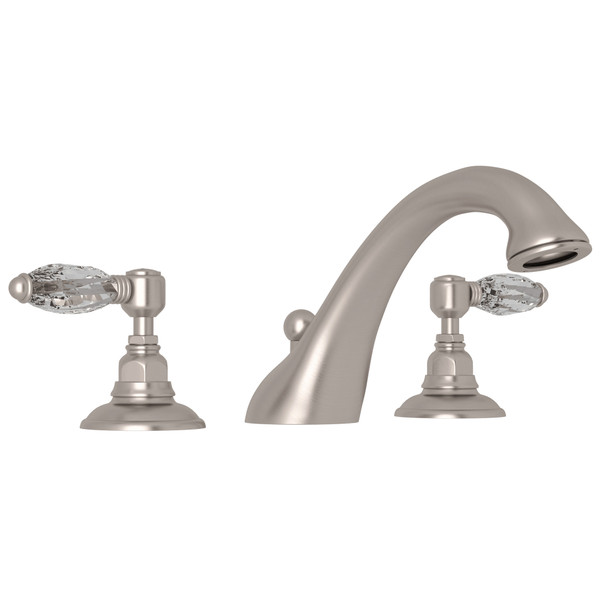 Viaggio 3-Hole Deck Mount C-Spout Tub Filler - Satin Nickel with Crystal Metal Lever Handle | Model Number: A1454LCSTN - Product Knockout