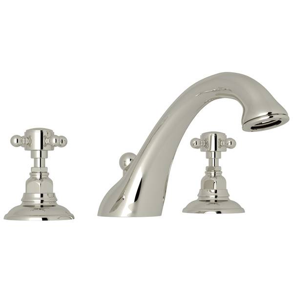 Viaggio 3-Hole Deck Mount C-Spout Tub Filler - Polished Nickel with Cross Handle | Model Number: A1454XMPN - Product Knockout