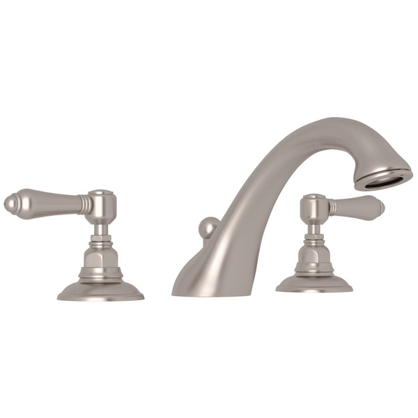 Viaggio 3-Hole Deck Mount C-Spout Tub Filler - Satin Nickel with Metal Lever Handle | Model Number: A1454LMSTN - Product Knockout