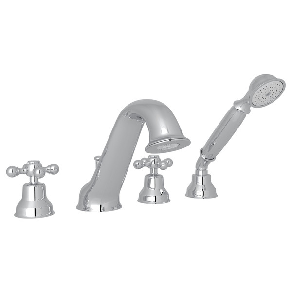 Arcana 4-Hole Deck Mount Tub Filler and Handshower - Polished Chrome with Cross Handle | Model Number: AC26X-APC - Product Knockout