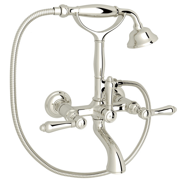 Exposed Wall Mount Tub Filler with Handshower - Polished Nickel with Metal Lever Handle | Model Number: A1401LMPN - Product Knockout