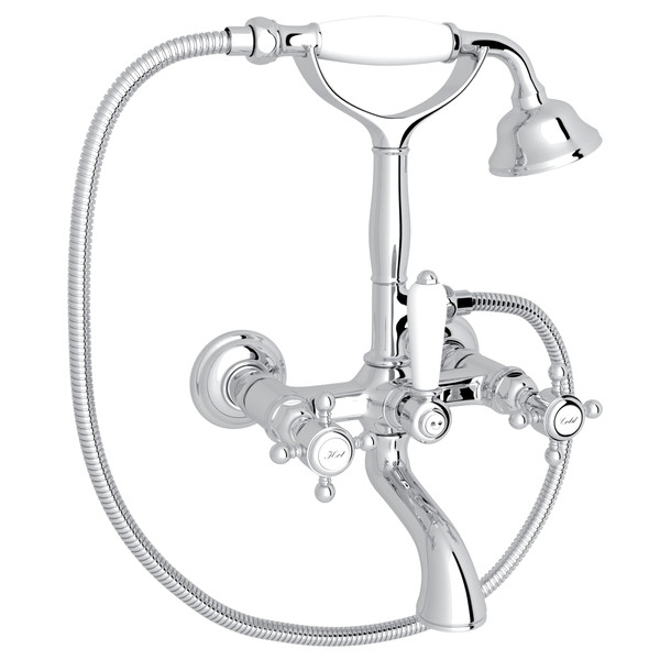 Exposed Wall Mount Tub Filler with Handshower - Polished Chrome with Cross Handle | Model Number: A1401XMAPC - Product Knockout
