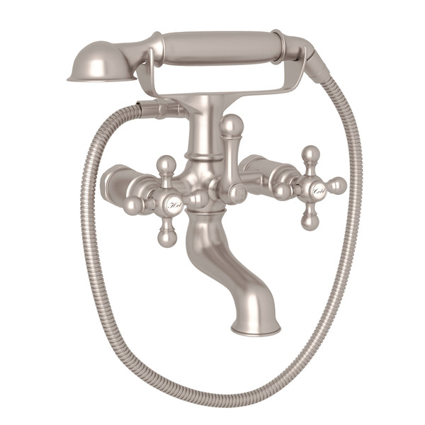 Arcana Exposed Tub Filler with Handshower - Satin Nickel with Cross Handle | Model Number: AC7X-STN - Product Knockout