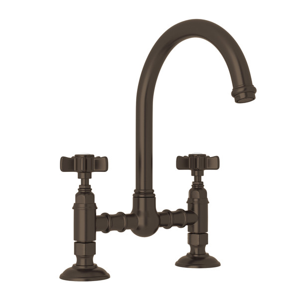 San Julio Deck Mount C-Spout Bridge Kitchen Faucet - Tuscan Brass with Five Spoke Cross Handle | Model Number: A1461XTCB-2 - Product Knockout