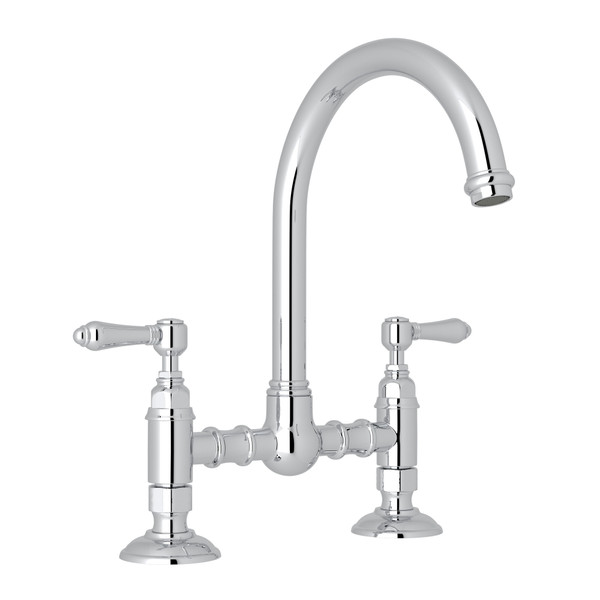 San Julio Deck Mount C-Spout Bridge Kitchen Faucet - Polished Chrome with Metal Lever Handle | Model Number: A1461LMAPC-2 - Product Knockout