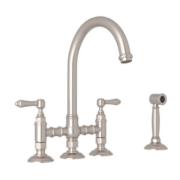 ROHL San Julio Bridge Kitchen Faucet With Side Spray - Satin Nickel with  Metal Lever Handle | Model Number: A1461LMWSSTN-2 - House of Rohl