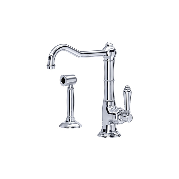 Cinquanta Single Hole Column Spout Bar and Food Prep Faucet with Sidespray - Polished Chrome with Metal Lever Handle | Model Number: A3650/6.5LMWSAPC-2 - Product Knockout