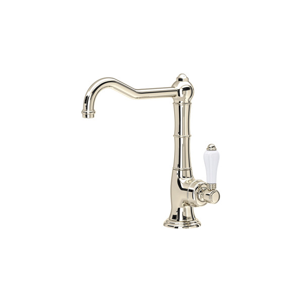 Cinquanta Single Hole Column Spout Bar and Food Prep Faucet - Polished Nickel with White Porcelain Lever Handle | Model Number: A3650/6.5LPPN-2 - Product Knockout