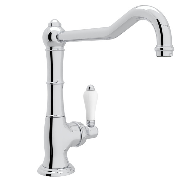 Cinquanta Single Hole Column Spout Kitchen Faucet with Extended Spout - Polished Chrome with White Porcelain Lever Handle | Model Number: A3650/11LPAPC-2 - Product Knockout