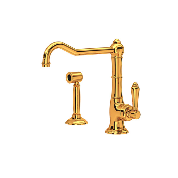 Cinquanta Single Hole Column Spout Kitchen Faucet with Sidespray and Extended Spout - Italian Brass with Metal Lever Handle | Model Number: A3650/11LMWSIB-2 - Product Knockout