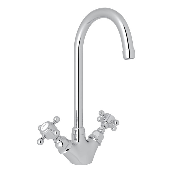San Julio Single Hole C-Spout Bar and Food Prep Faucet - Polished Chrome with Cross Handle | Model Number: A1467XMAPC-2 - Product Knockout