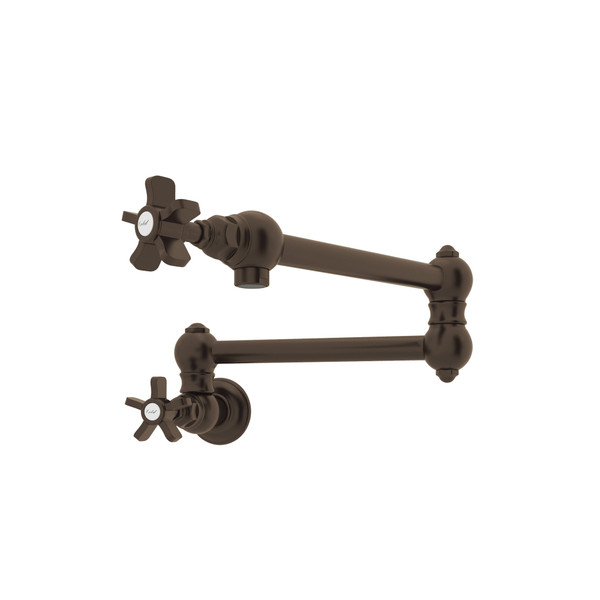Wall Mount Swing Arm Pot Filler - Tuscan Brass with Five Spoke Cross Handle | Model Number: A1451XTCB-2 - Product Knockout