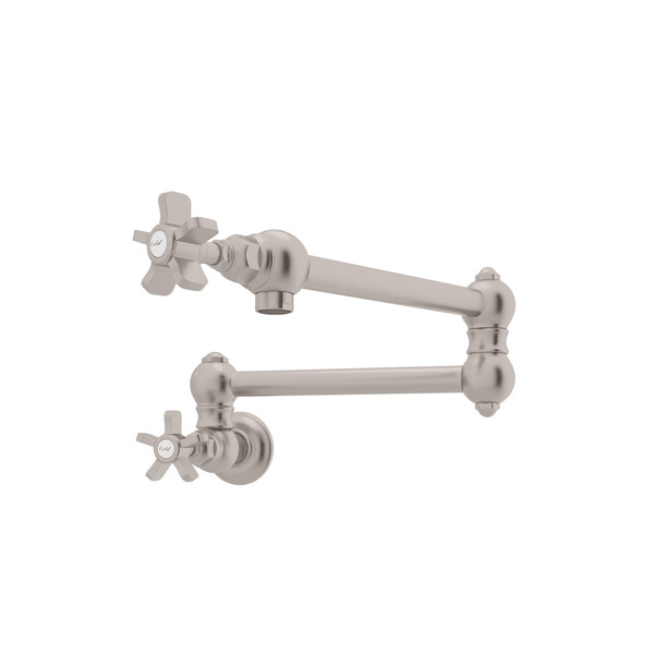 Wall Mount Swing Arm Pot Filler - Satin Nickel with Five Spoke Cross Handle | Model Number: A1451XSTN-2 - Product Knockout