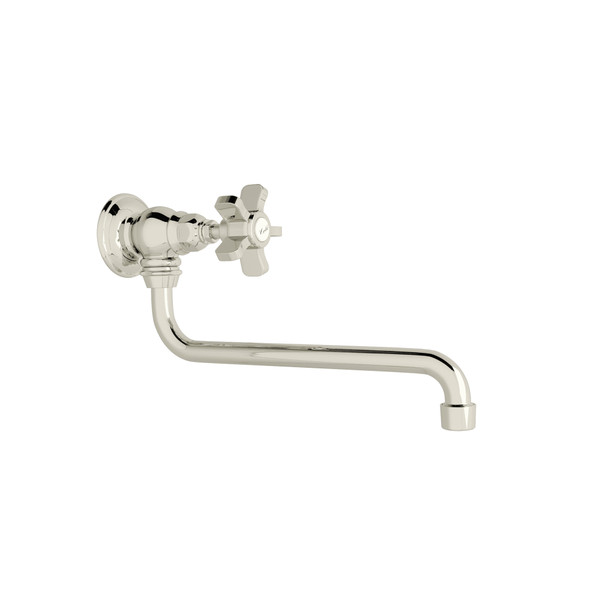 Wall Mount 11 3/4 Inch Reach Pot Filler - Polished Nickel with Five Spoke Cross Handle | Model Number: A1445XPN-2 - Product Knockout