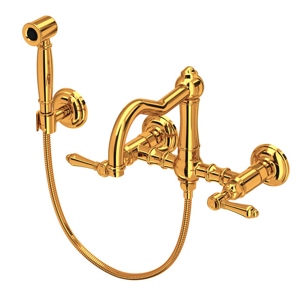 Acqui® Wall Mount Bridge Kitchen Faucet With Sidespray And Column Spout - Italian Brass | Model Number: A1456LMWSIB-2