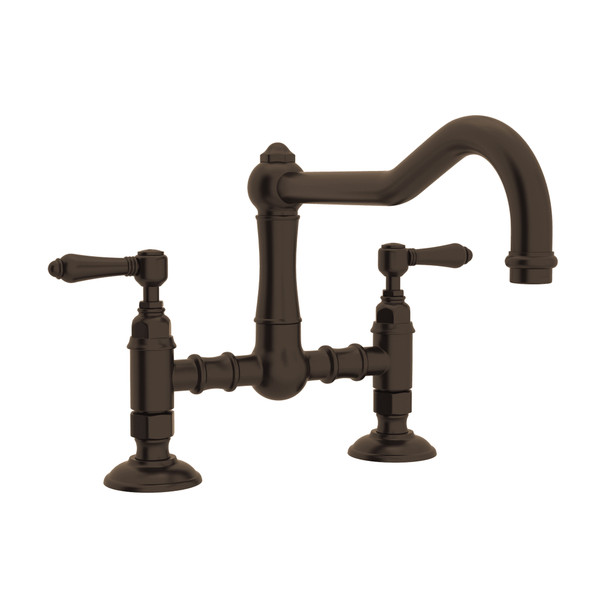 Acqui Deck Mount Column Spout Bridge Kitchen Faucet - Tuscan Brass with Metal Lever Handle | Model Number: A1459LMTCB-2 - Product Knockout