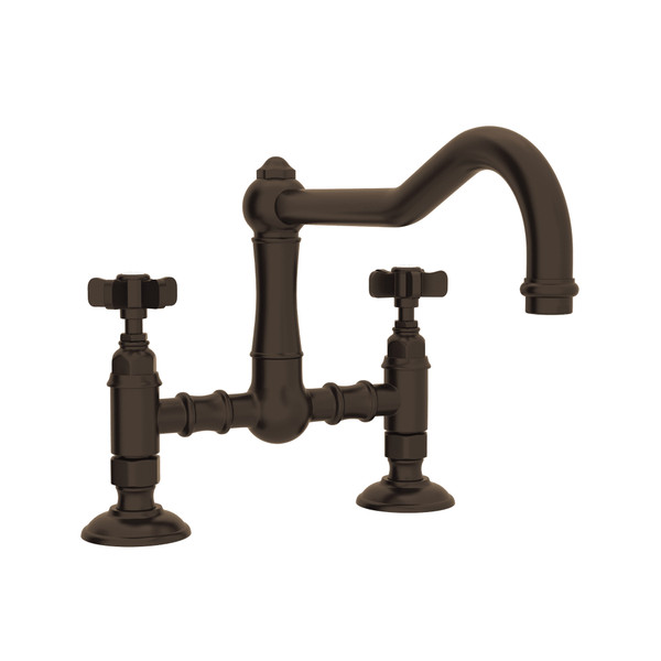 Acqui Deck Mount Column Spout Bridge Kitchen Faucet - Tuscan Brass with Five Spoke Cross Handle | Model Number: A1459XTCB-2 - Product Knockout