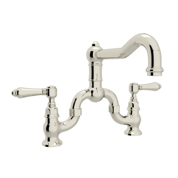 Acqui Deck Mount Column Spout Bridge Kitchen Faucet - Polished Nickel with Metal Lever Handle | Model Number: A1420LMPN-2 - Product Knockout