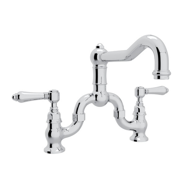 Acqui Deck Mount Column Spout Bridge Kitchen Faucet - Polished Chrome with Metal Lever Handle | Model Number: A1420LMAPC-2 - Product Knockout