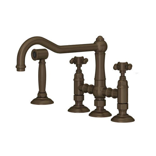 Acqui® Bridge Kitchen Faucet With Side Spray - Tuscan Brass | Model Number: A1458XMWSTCB-2