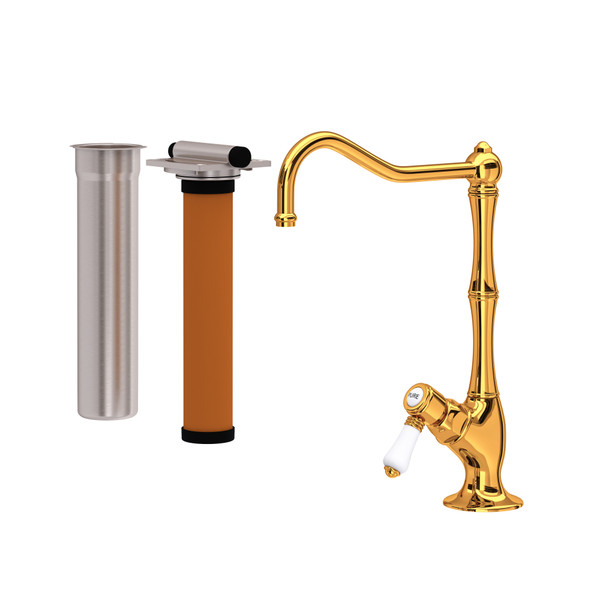 Acqui Column Spout Filter Faucet - Italian Brass with White Porcelain Lever Handle | Model Number: AKIT1435LPIB-2 - Product Knockout