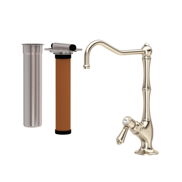 Acqui Column Spout Filter Faucet - Satin Nickel with Metal Lever Handle | Model Number: AKIT1435LMSTN-2 - Product Knockout