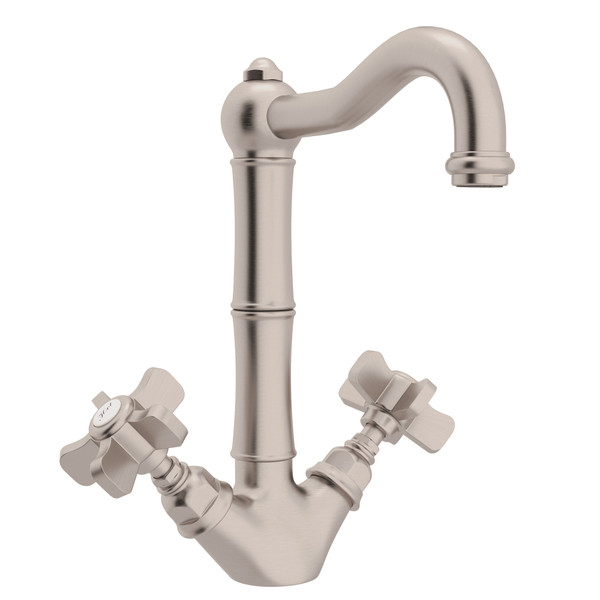 Acqui Single Hole Column Spout Bar/ Food Prep Faucet - Satin Nickel with Five Spoke Cross Handle | Model Number: A1470XSTN-2 - Product Knockout