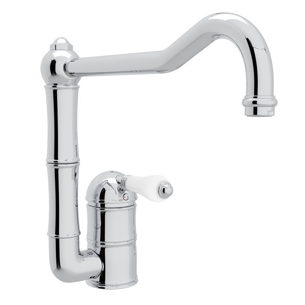 Acqui Single Hole Column Spout Kitchen Faucet with Extended Spout - Polished Chrome with White Porcelain Lever Handle | Model Number: A3608/11LPAPC-2 - Product Knockout