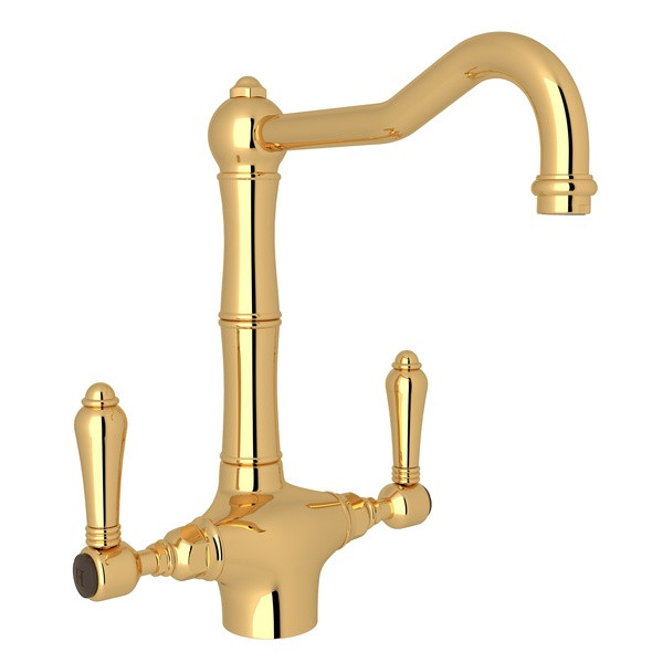 Acqui Single Hole Column Spout Kitchen Faucet - Italian Brass with Metal Lever Handle | Model Number: A1679LMIB-2 - Product Knockout