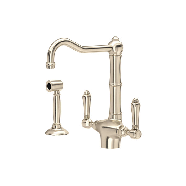 Acqui Single Hole Column Spout Kitchen Faucet with Sidespray - Satin Nickel with Metal Lever Handle | Model Number: A1679LMWSSTN-2 - Product Knockout
