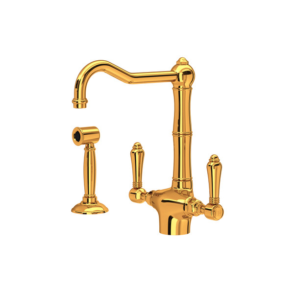 Acqui Single Hole Column Spout Kitchen Faucet with Sidespray - Italian Brass with Metal Lever Handle | Model Number: A1679LMWSIB-2 - Product Knockout