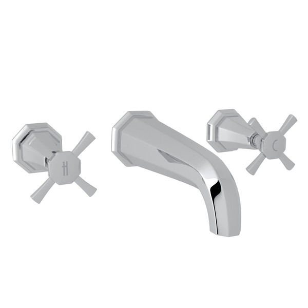 Deco Wall Mount Widespread Bathroom Faucet - Polished Chrome with Cross Handle | Model Number: U.3171X-APC/TO-2 - Product Knockout