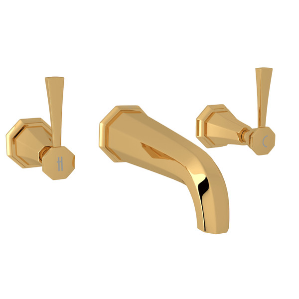 Deco Wall Mount Widespread Bathroom Faucet - English Gold with Metal Lever Handle | Model Number: U.3170LS-EG/TO-2 - Product Knockout
