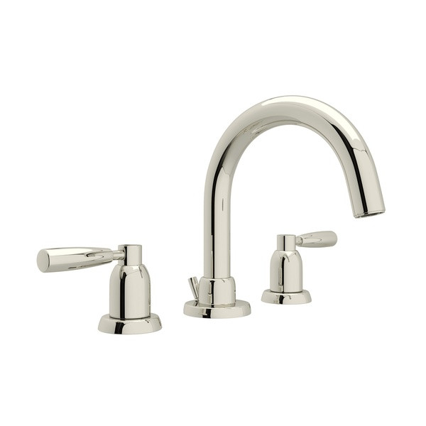 Holborn 3-Hole Tubular C-Spout Widespread Bathroom Faucet - Polished Nickel with Metal Lever Handle | Model Number: U.3955LS-PN-2 - Product Knockout