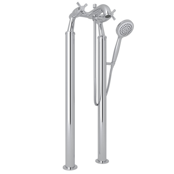 Holborn Floor Mount Bathtub Filler Handshower - Polished Chrome with Cross Handle | Model Number: U.KIT3808X-APC - Product Knockout