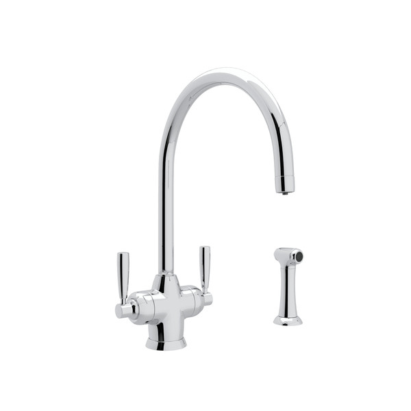 Holborn Filtration 2-Lever Kitchen Faucet with Sidespray - Polished Chrome with Metal Lever Handle | Model Number: U.1535LS-APC-2 - Product Knockout