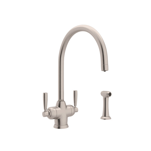 Holborn Filtration 2-Lever Kitchen Faucet with Sidespray - Satin Nickel with Metal Lever Handle | Model Number: U.1535LS-STN-2 - Product Knockout