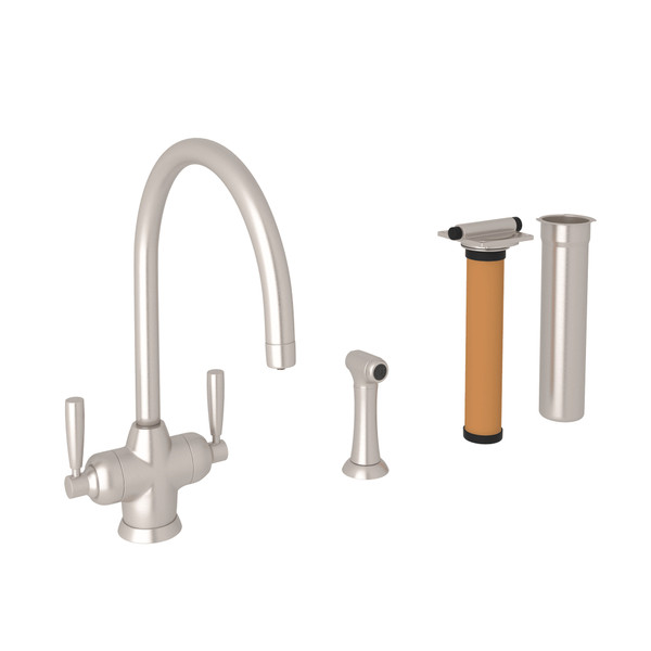 Holborn Filtration 2-Lever Kitchen Faucet with Sidespray - Satin Nickel with Metal Lever Handle | Model Number: U.KIT1535LS-STN-2 - Product Knockout