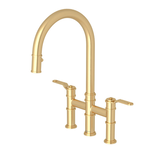 Armstrong™ Pull-Down Bridge Kitchen Faucet With C-Spout - Satin English Gold | Model Number: U.4549HT-SEG-2