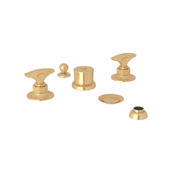 Graceline 5-Hole Bidet Faucet - Satin Brass with Metal Dial Handle | Model Number: MB2047DMSTB - Product Knockout