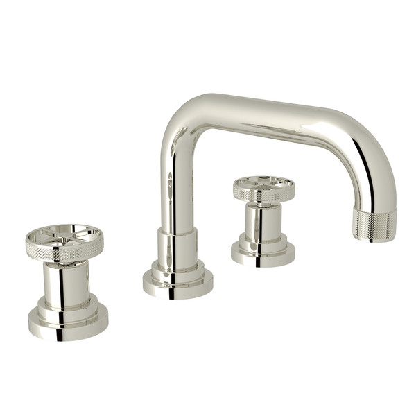 Campo U-Spout Widespread Bathroom Faucet - Polished Nickel with Industrial Metal Wheel Handle | Model Number: A3318IWPN-2 - Product Knockout