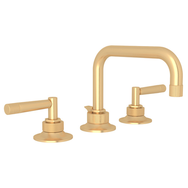 Graceline U-Spout Widespread Bathroom Faucet - Satin Brass with Metal Lever Handle | Model Number: MB2009LMSTB-2 - Product Knockout