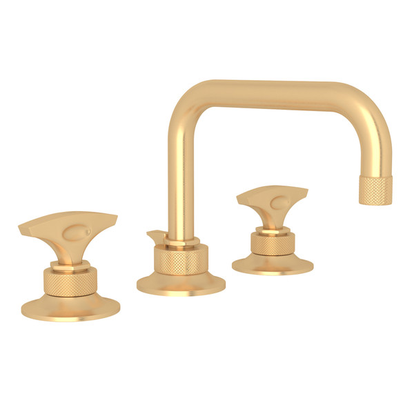 Graceline U-Spout Widespread Bathroom Faucet - Satin Brass with Metal Dial Handle | Model Number: MB2009DMSTB-2 - Product Knockout