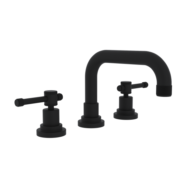 Campo U-Spout Widespread Bathroom Faucet - Matte Black with Industrial Metal Lever Handle | Model Number: A3318ILMB-2 - Product Knockout
